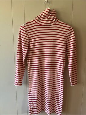 J. Crew Red and White Striped Knit Turtleneck Dress